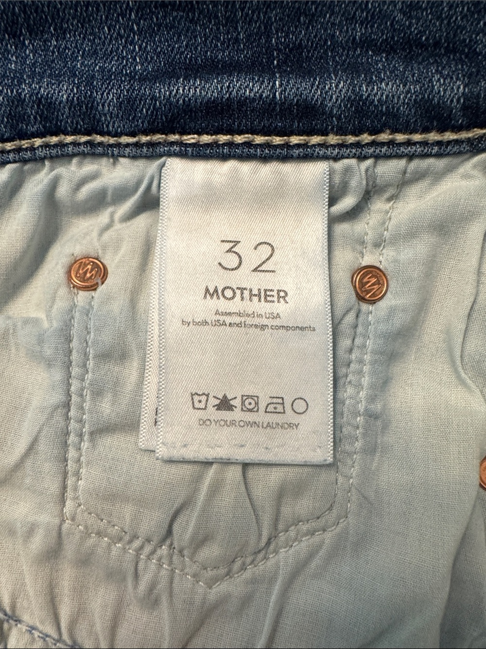 MOTHER Medium Blue Denim Jeans with Back Pocket 'M' Stitch - Picture 2 of 6